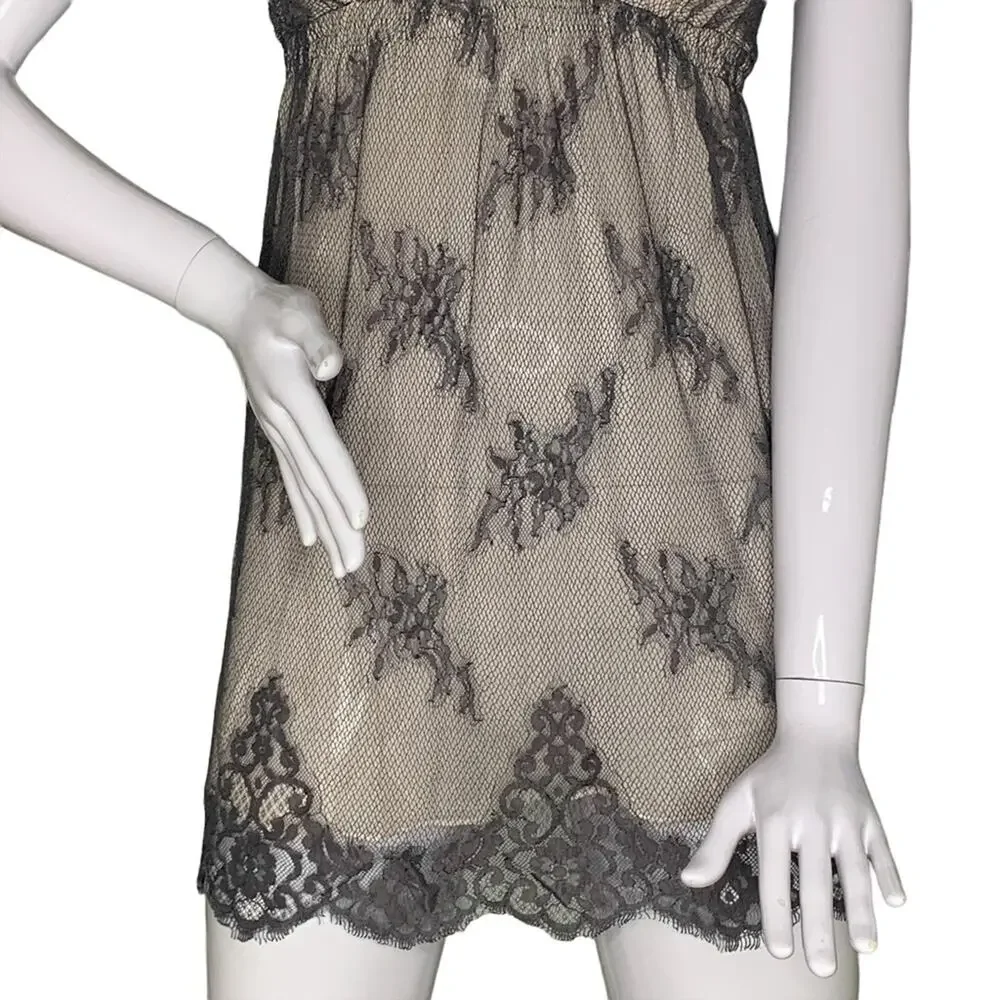 Flora Nikrooz Babydoll Size M Black Lace Nude Lining Adjustable Straps